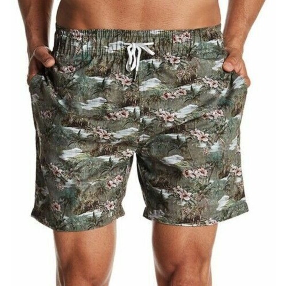 Slate & Stone Floral Swim Trunks 5" Men's Shorts Size XL Cabo Green *